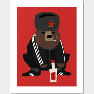 Gopnik bear squatting on the street Posters and Art